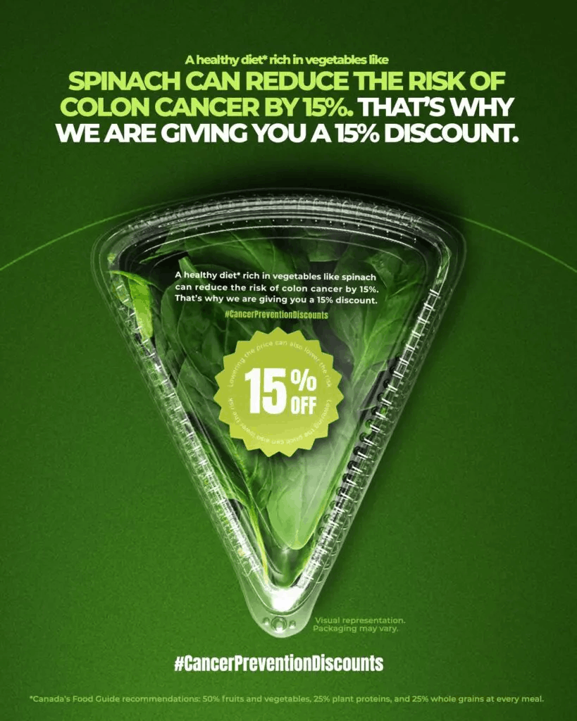 У канадських супермаркетах створили кампанію, в якій знижки на продукти пов’язали з їхнім впливом на ризик розвитку раку